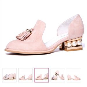 Jeffery Campbell blush loafers with tassel suede